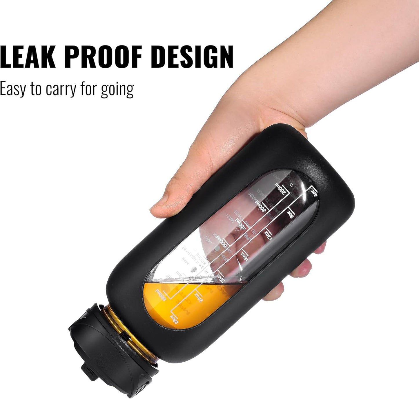 CIVAGO 40 oz Glass Water Bottle with Straw and Handle, Large Sports Motivational Water Bottle Flask with Time Marker and 2 Lids, Leakproof Water Jug Canteen with Silicone Sleeve for Gym,Apricot