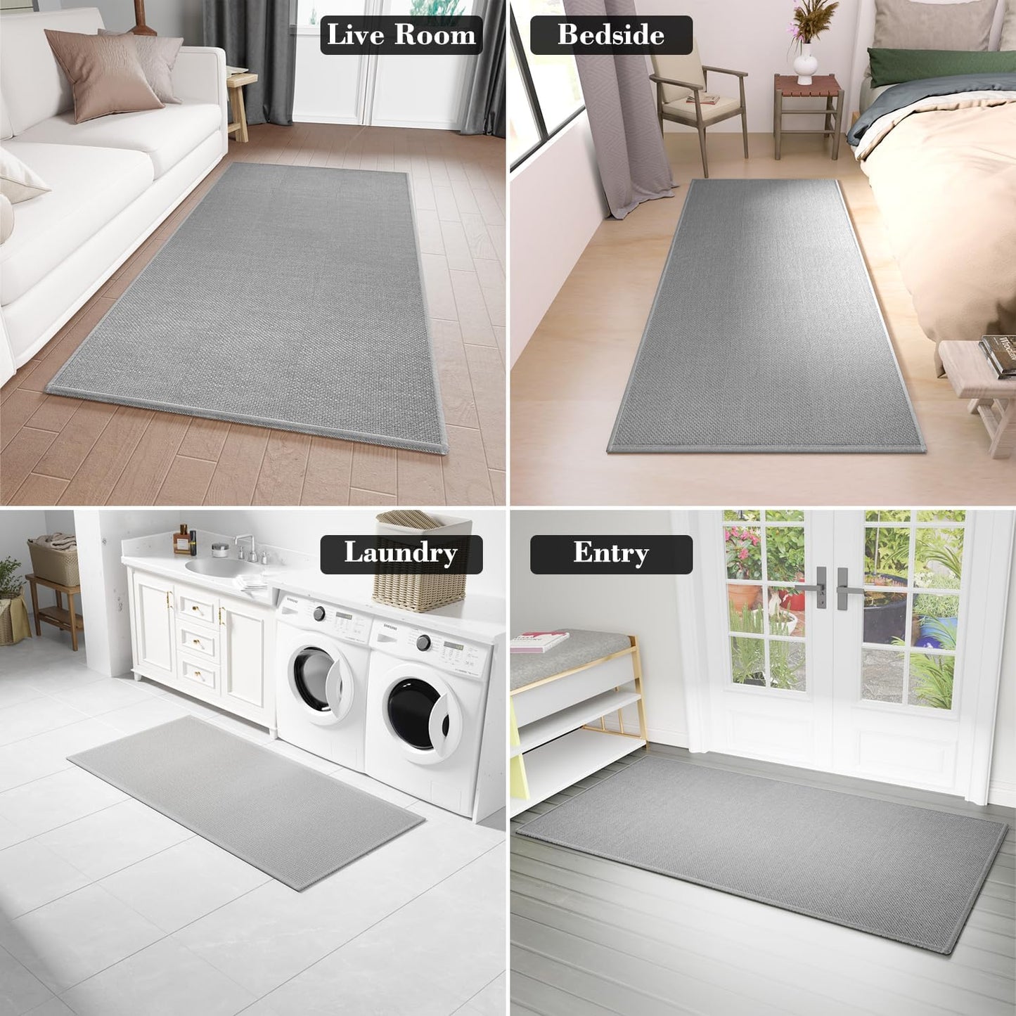 Kitchen Mat, Rubber Backing Cushioned Non Slip Kitchen Rugs for Floor, Absorbent Runner Comfort Standing Mat Rug Washable for Kitchen, Office, Home, 35.4"x71" (Grey)