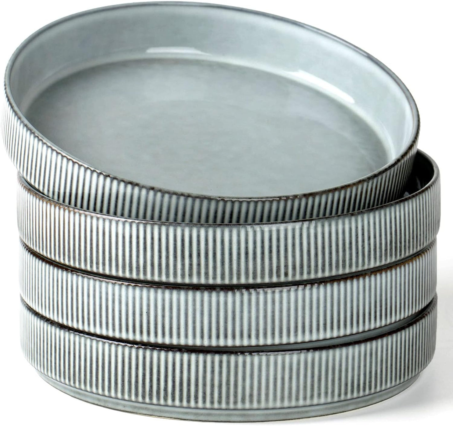 famiware Star 8.25" Pasta Bowls, Large Dinner Bowls Set of 4, Salad Bowl Plates, Shallow Bowls for Eating, Smoky Blue