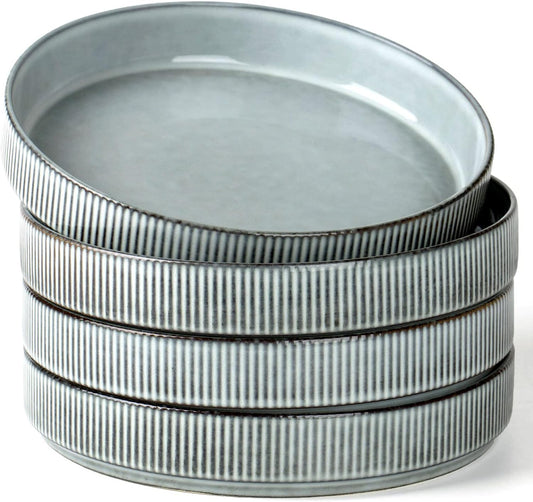 famiware Star 8.25" Pasta Bowls, Large Dinner Bowls Set of 4, Salad Bowl Plates, Shallow Bowls for Eating, Smoky Blue