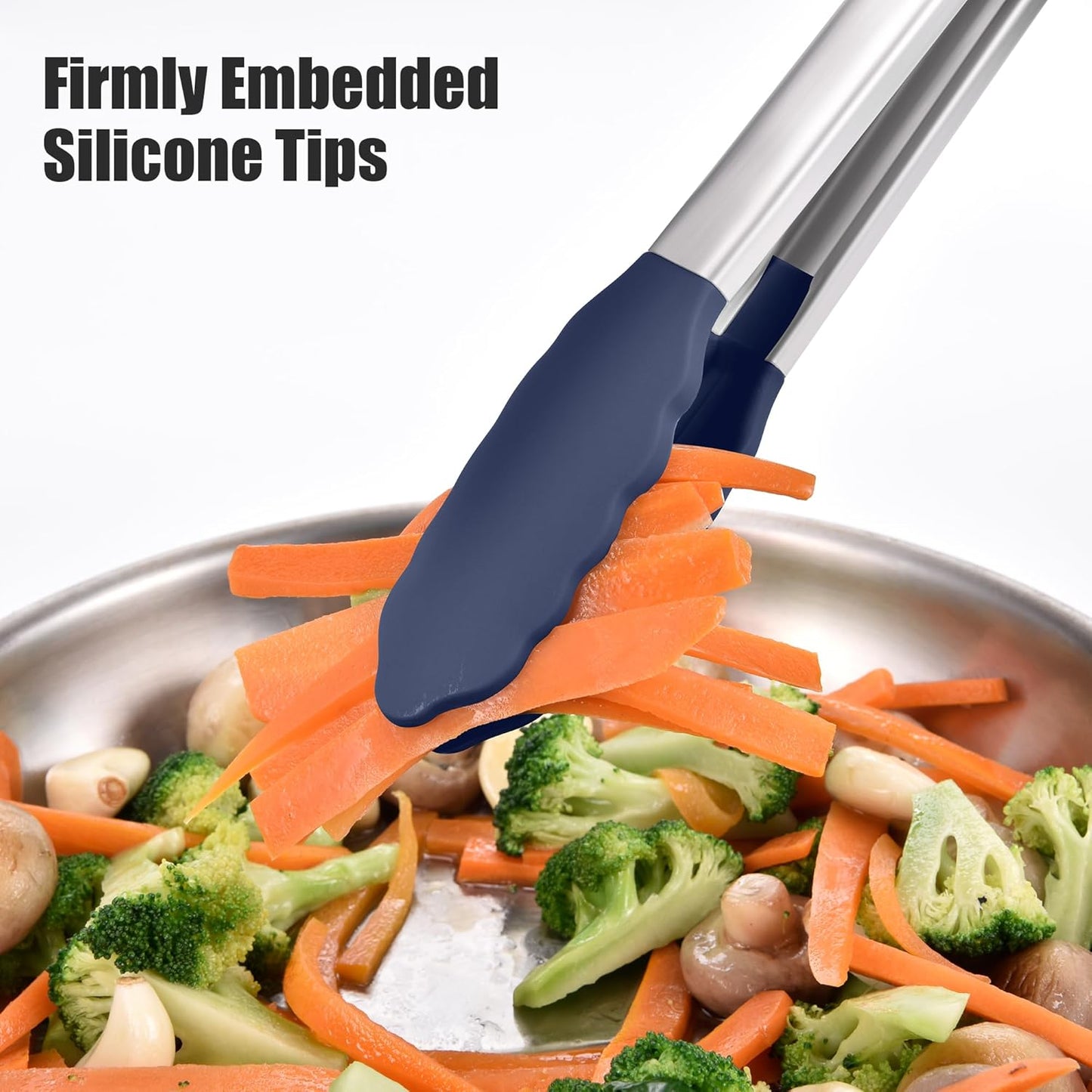 Doosu Kitchen Tong for Cooking: 600°F Heat-Resistant Silicone Food Tong, Stainless Steel Locking Tongs for BBQ (12in, Blue)