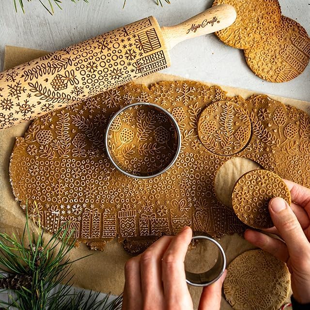 FOREST ANIMALS Embossing Rolling Pin. Laser Engraved Dough Roller for Embossed Cookies Fondant or Pottery by Algis Crafts