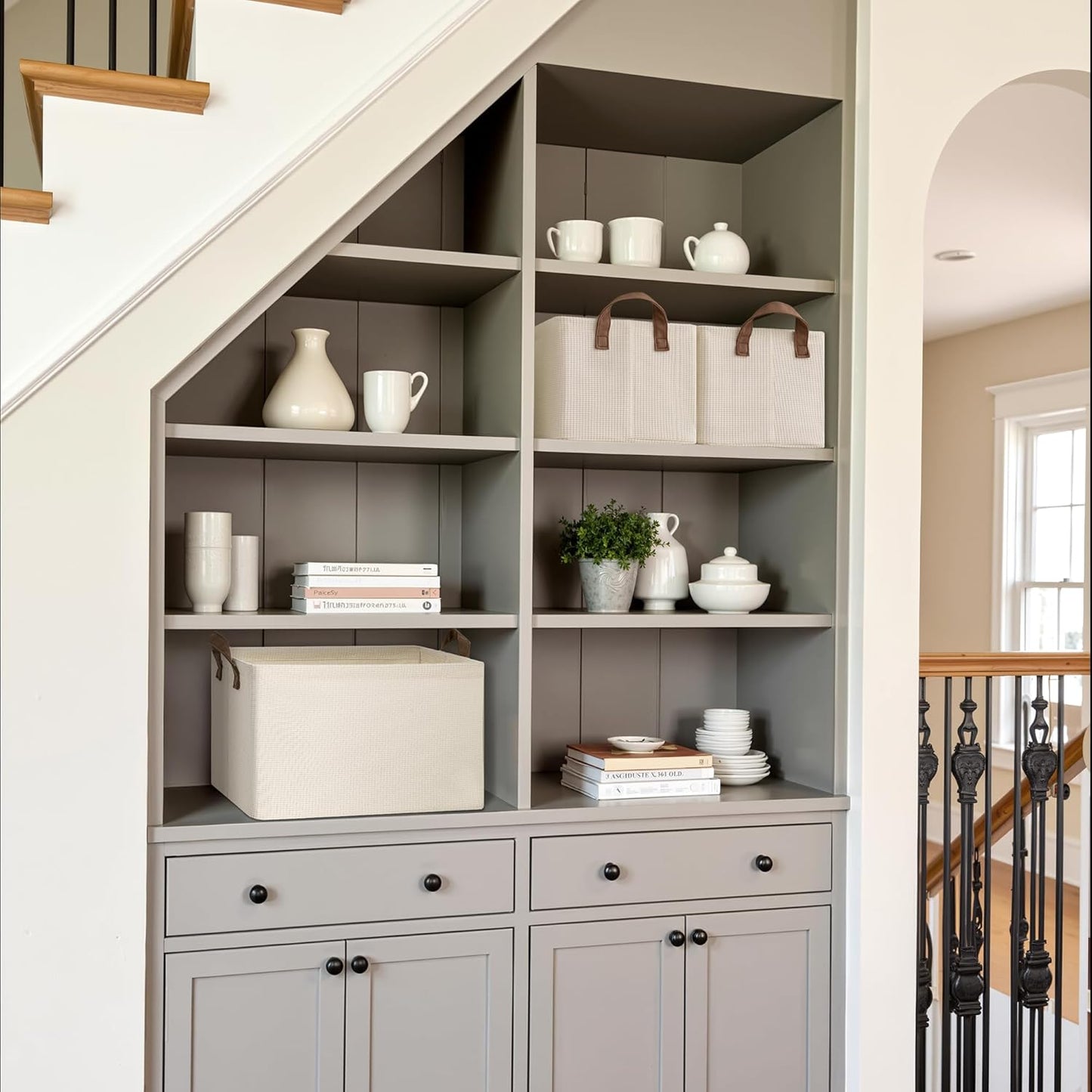 StorageWorks Storage Bins, Shelves Baskets for Organizing, Large Fabric Closet Organizers with Handles, Metal Frame, Beige（Texture）, 2-Pack