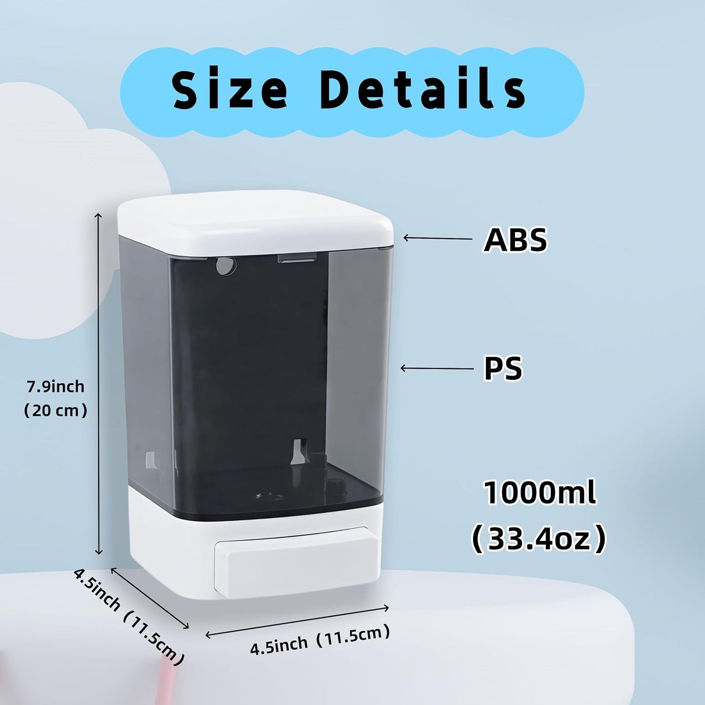 Manual Soap Dispenser Kitchen Bathroom Wall Mounted Hand Dispensers Commercial for Liquid Containers Shampoo Gel Chamber Plastic - (33.8 oz) 1000ml