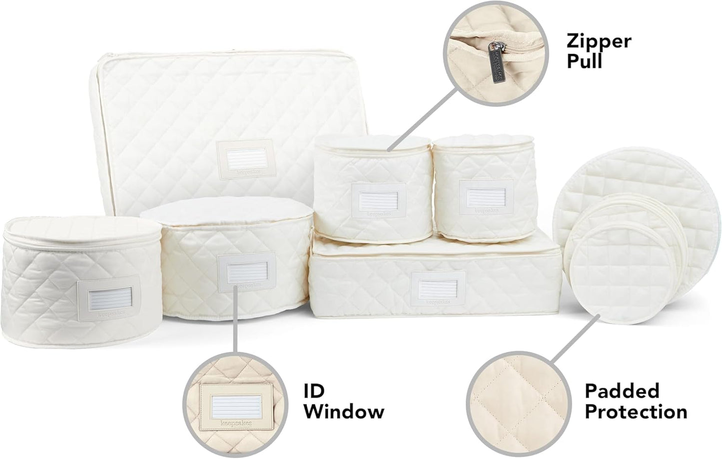 Covermates Keepsakes - Dish Storage Set - Padded Protection - ID Window - Stain Resistant - Machine Washable - China Storage, Cream