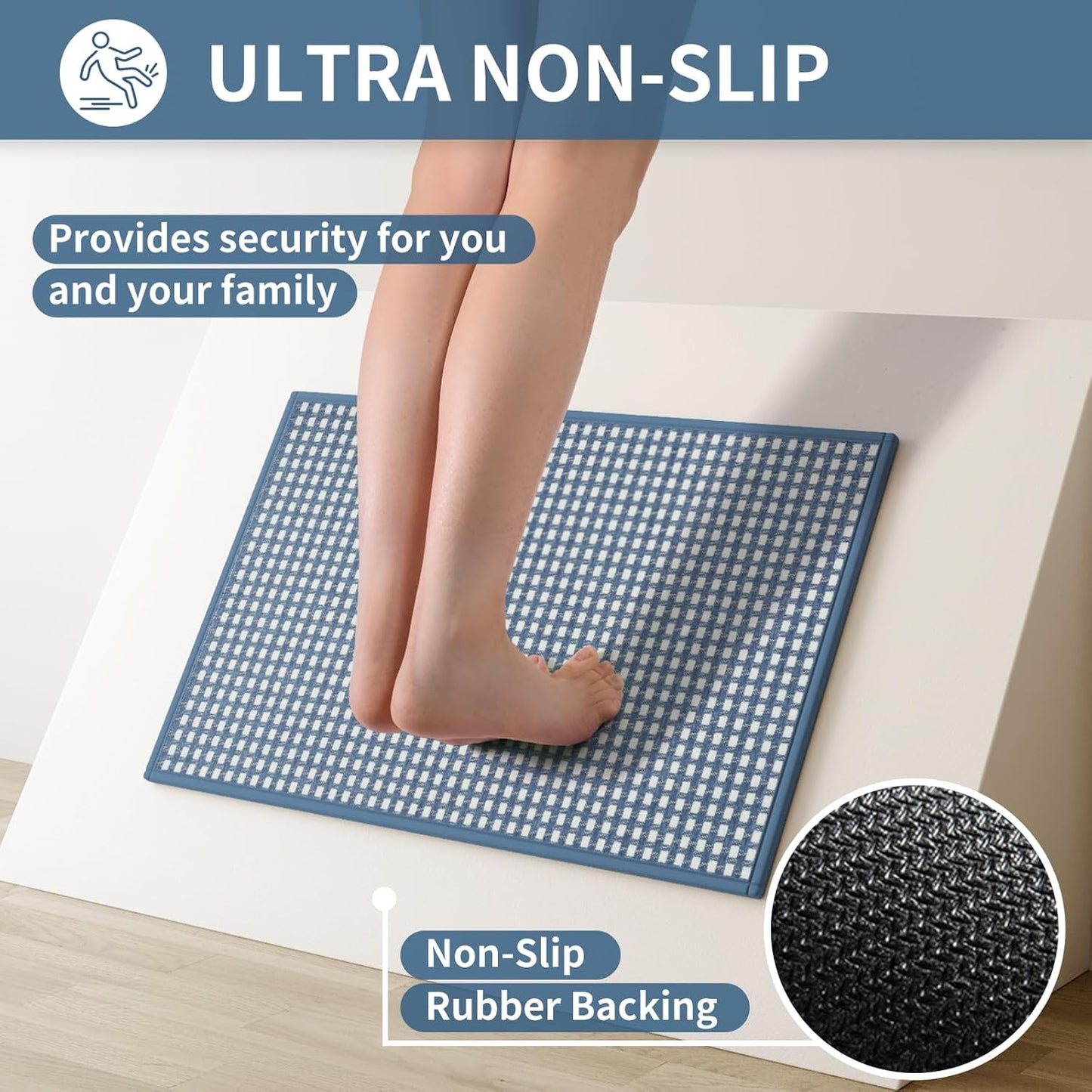 Kitchen Mat Kitchen Rugs Sets of 2 PCS Non Slip Washable, Super Absorbent Soft Braided Kitchen Mats for Floor, Rubber Backing Comfort Standing Kitchen Sink Mat Runner Rug, Blue 17"x28"+17"x59"