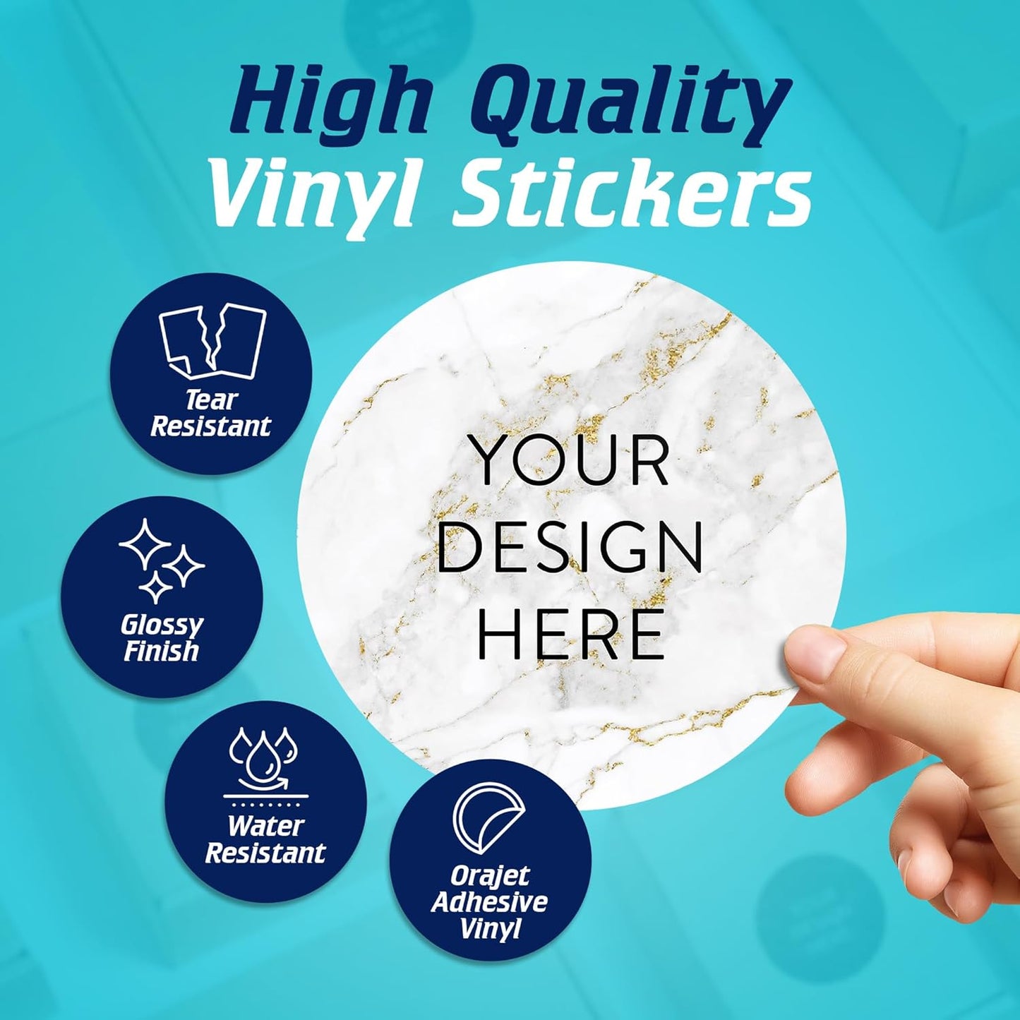 100 Custom Vinyl Stickers - Upload Your own Image, Text, Design, Logo - Personalized Logo Labels for Handmade, Packaging, Bottle, Jars, Candle, Brand Stickers (Gold Marble, 6x6)