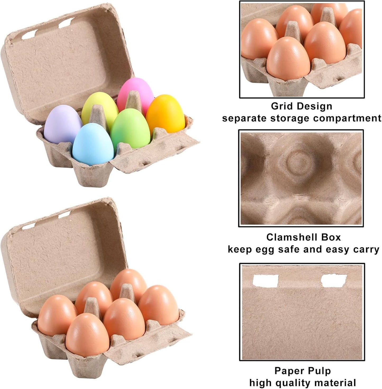 Half Dozen Egg Cartons 200 Pack, Blank Natural Pulp Box 6 Count for Chicken Eggs Reusable, Storage Tray Strong for Holds Up to Six 6 Egg Cardboard Paper Holder Container for Refrigerator