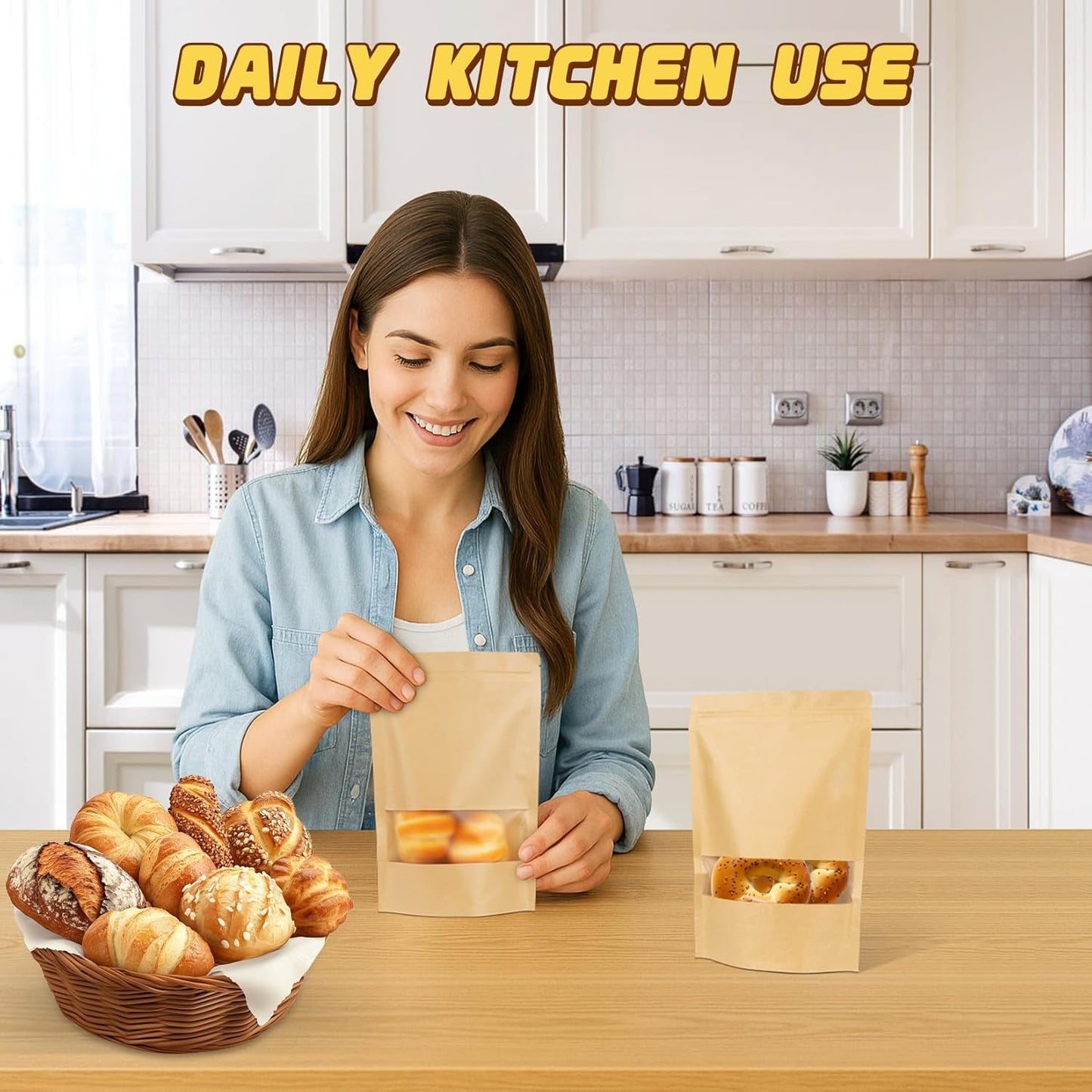 Jetmore-50pcs-Smell-Proof-Bag, Resealable Zip Lock Bags Various Sizes, Reusable Snack Bags, Stand Up Packing Bags with Window, Small Brown Paper Pouches for Candy, Nuts, Spice, Sample, Product