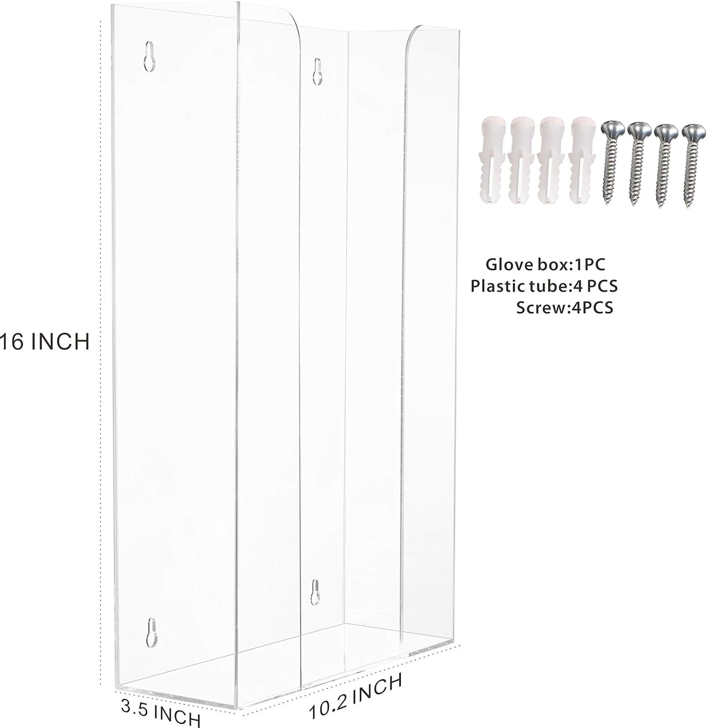 Cq acrylic Rubber Glove Holder for Wall Mount,Clear Disposable Glove Dispenser and Glove Box on Wall,Multipurpose Wall Floating Mask Dispenser and Medical Gloves Rack Storage,10.2”x16”x3.5” Pack of 1