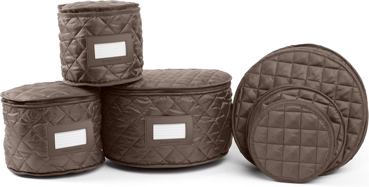 Covermates Keepsakes - Dish Storage Set - Padded Protection - ID Window - Stain Resistant - Machine Washable - China Storage, Bronze