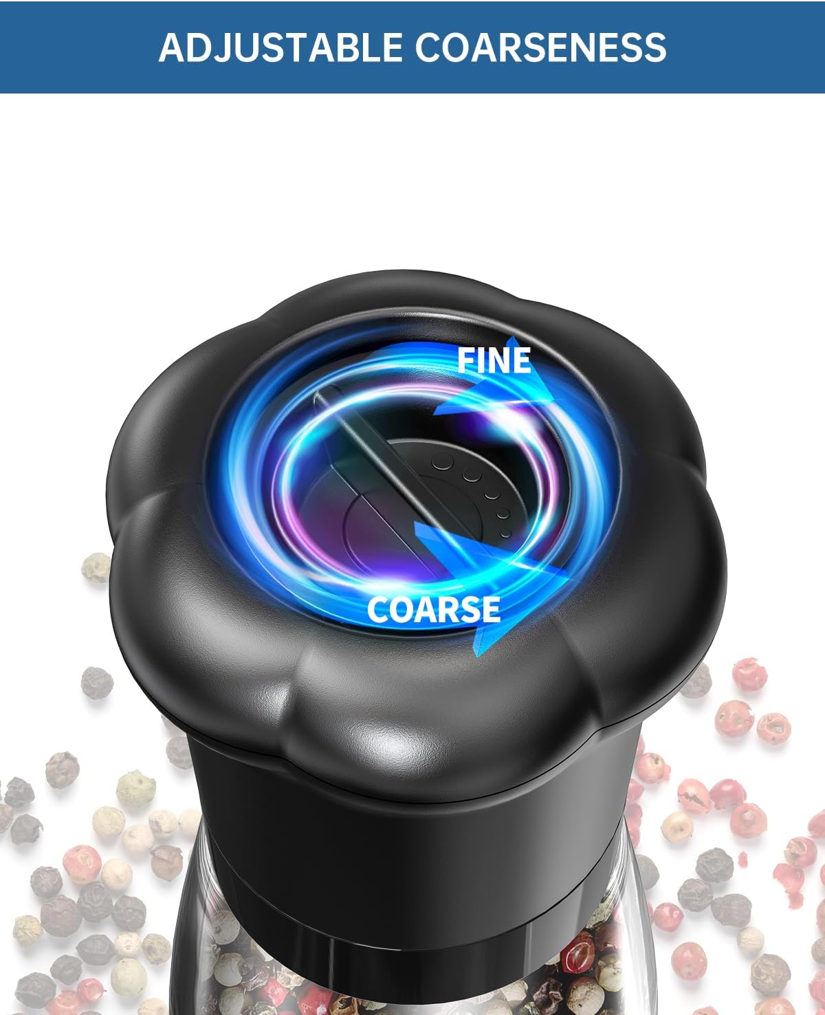 CIRCLE JOY Manual Salt and Pepper Grinder Set For Professional Chef, Refillable Salt and Pepper Shakers with Ceramic Blades, Adjustable Coarseness and BPA-free 180ml Glass Container, Short Black White