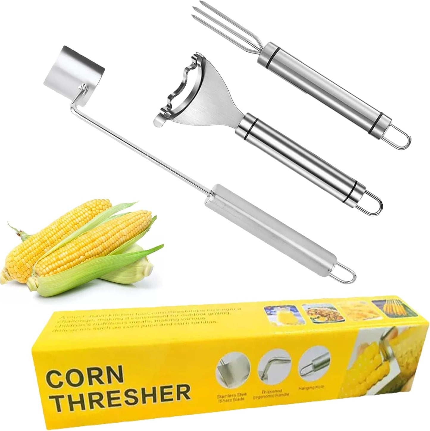 Corn Peeler 3 Pcs Stainless Steel Corn Peeler and Stripper Tool Set Upgraded Corn Stripper for Corn on the Cob,Peel Corn Cob Separator Quick,Gift for Women Home Dining Enthusiasts Gadget (3 Pcs)