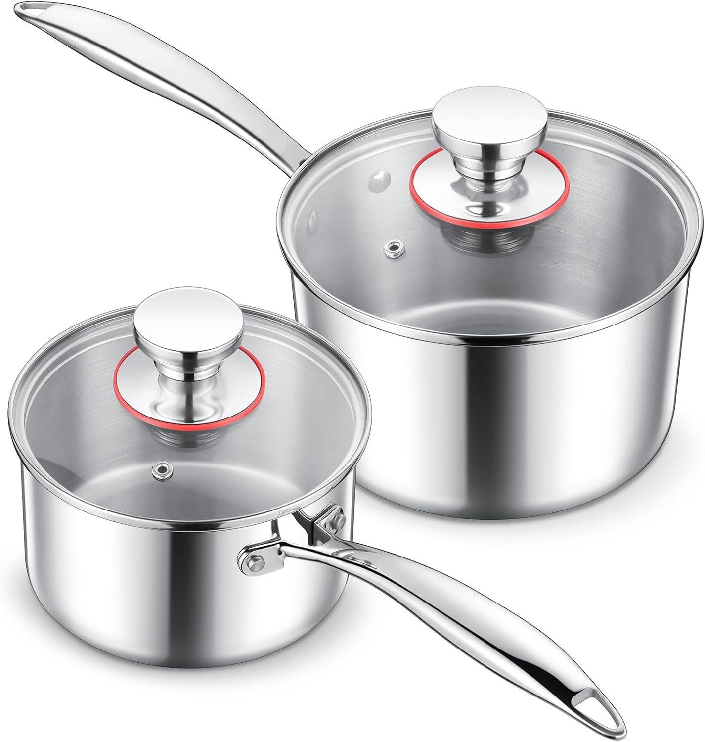 E-far Stainless Steel Saucepan Set - 1Qt & 2 Qt, Triply Sauce Pan Pot with Lid for Cooking Pasta Warming Milk Boiling Water, Small Metal Cookware for Kitchen, Induction Ready & Heavy Duty