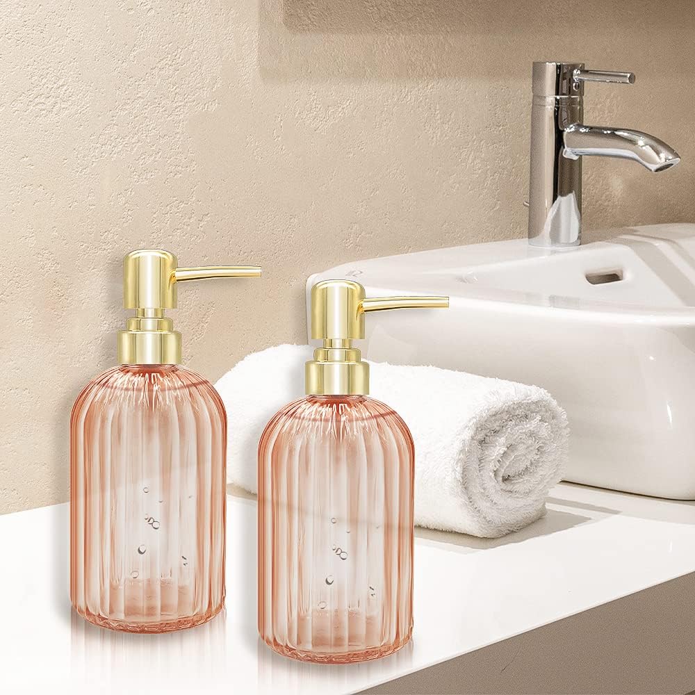 Ambre 2 Pack 14 Oz Kitchen Soap Dispenser with Pump, Transparent Bottle for Hand or Dish Soap
