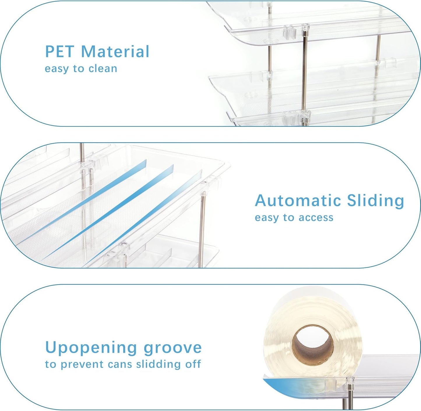 Can Organizer For Pantry, Adjustable Height And Width Canned Goods Organizer, Soup Can Rollers Organizer Holds Up to 48 Cans for Kitchen Cabinet or Refrigerator (CLear 4 Tier)