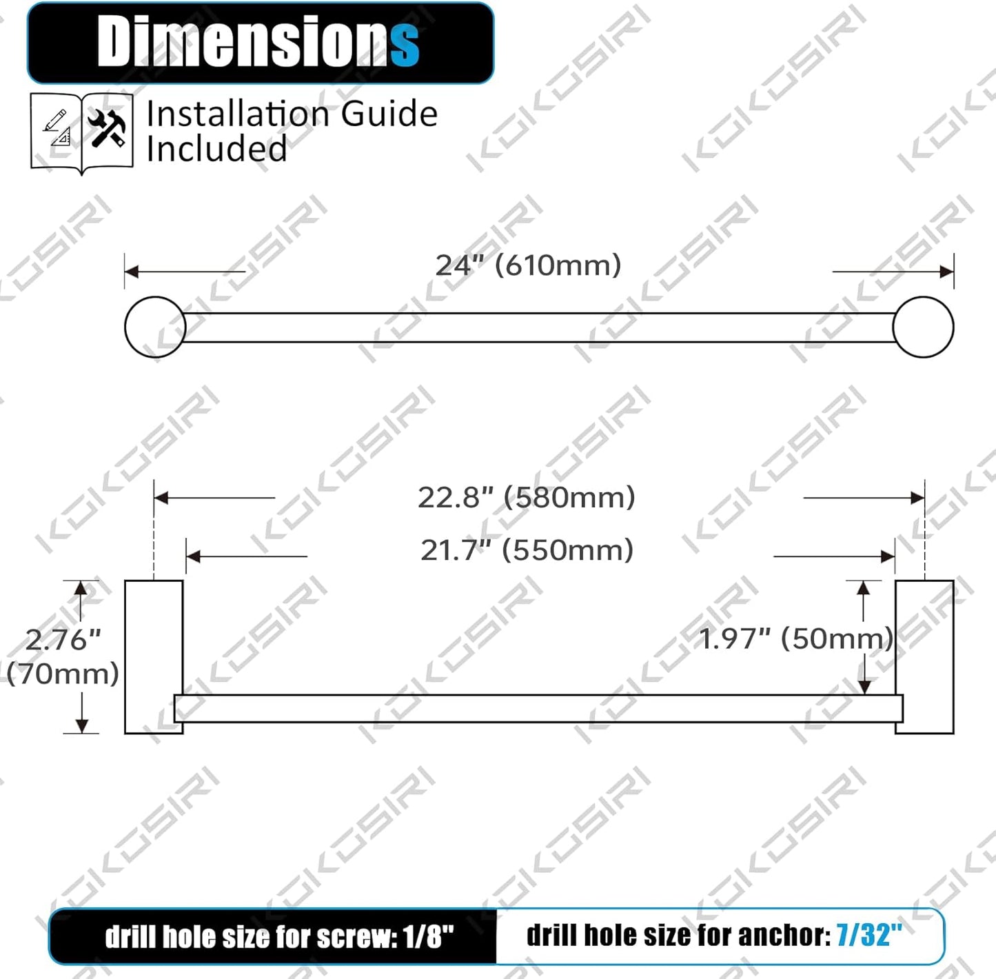 KOKOSIRI Towel Rack Chrome 24-Inch Towel Bar for Bathroom Wall Mount Single Rod Bathroom Lavatory Accessories Polished Stainless Steel, B4007CH-L24