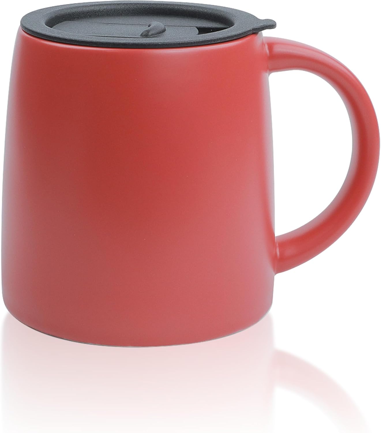 Classic Mug, 14 oz Large Coffee Mug with Handle, Ceramic Porcelain Tea Cup, Smooth Matte (Sliding Lid, Red)