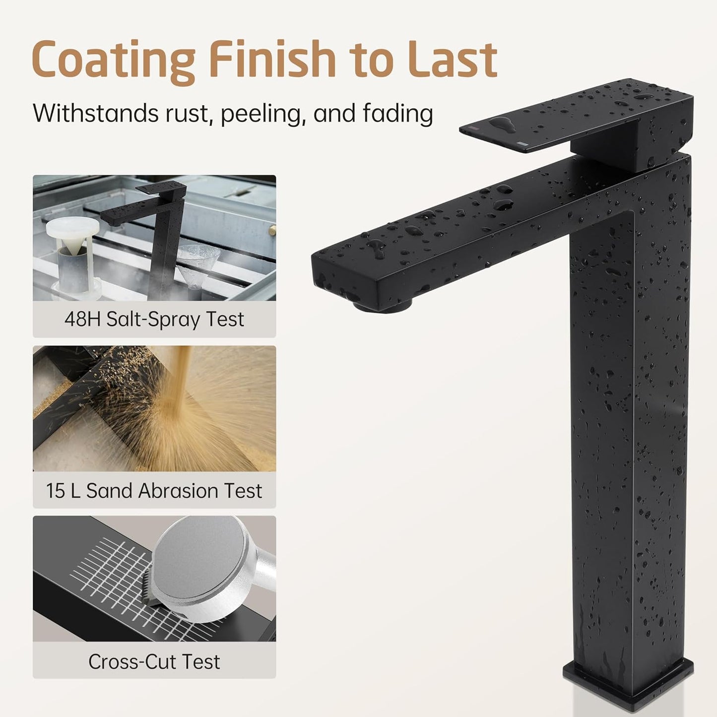 KES Bathroom Faucet Black Vessel Sink Faucet cUPC Certified, Single Hole Tall Bathroom Faucet Stainless Steel, L3156BLFF12-BK