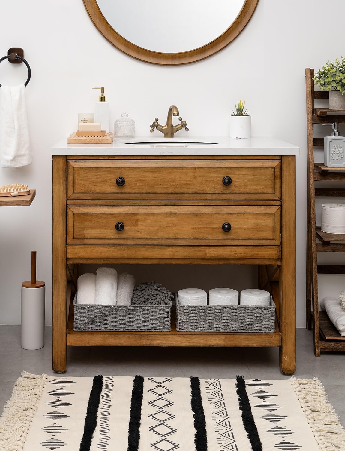 StorageWorks Toilet Tank Basket for Bathroom, Round Paper Rope Wicker Storage Basket Back of Toilet Tank Top, 14 ¼"L x 6 ¾"W x 3 ¾"H, 1 Pack