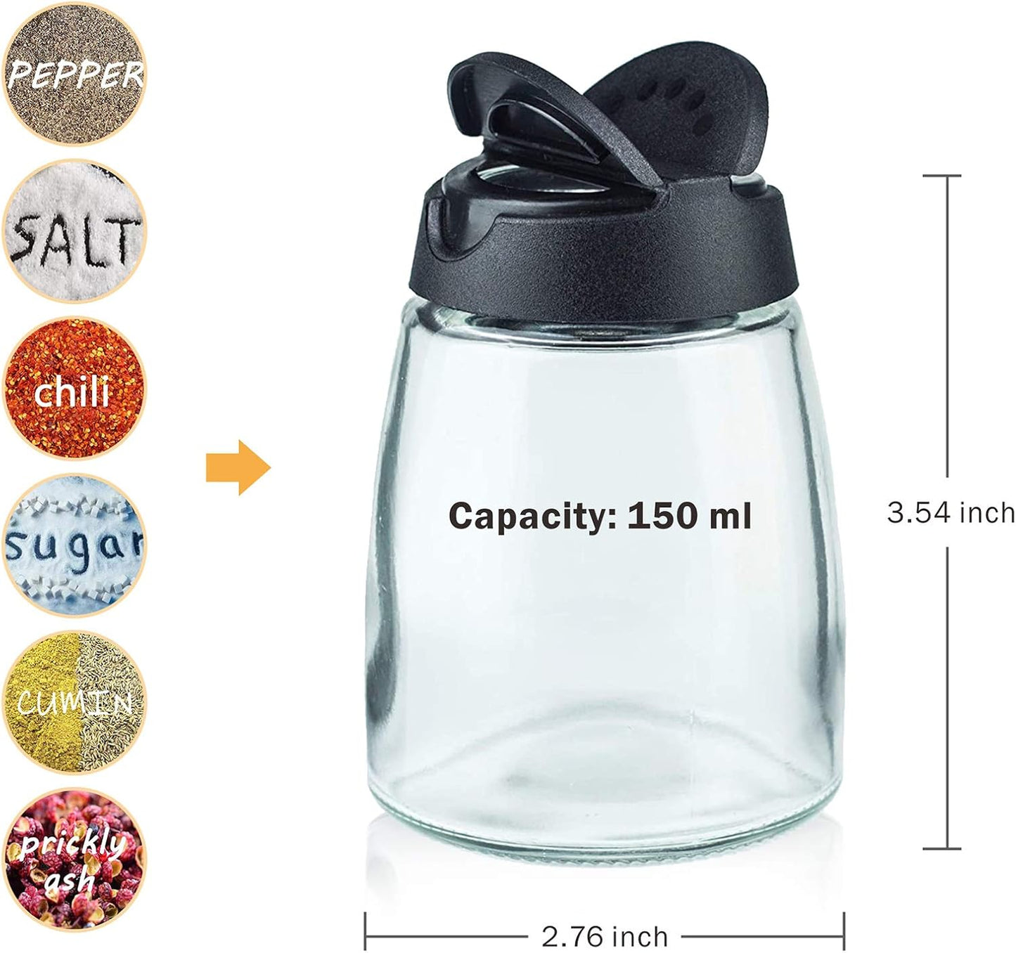 Glass Spice Jars, Double Lids Seasoning Shakers Glass Bottles Spice Shakers Sifter Barbecue Salt & Pepper Shaker Container (8PCS）