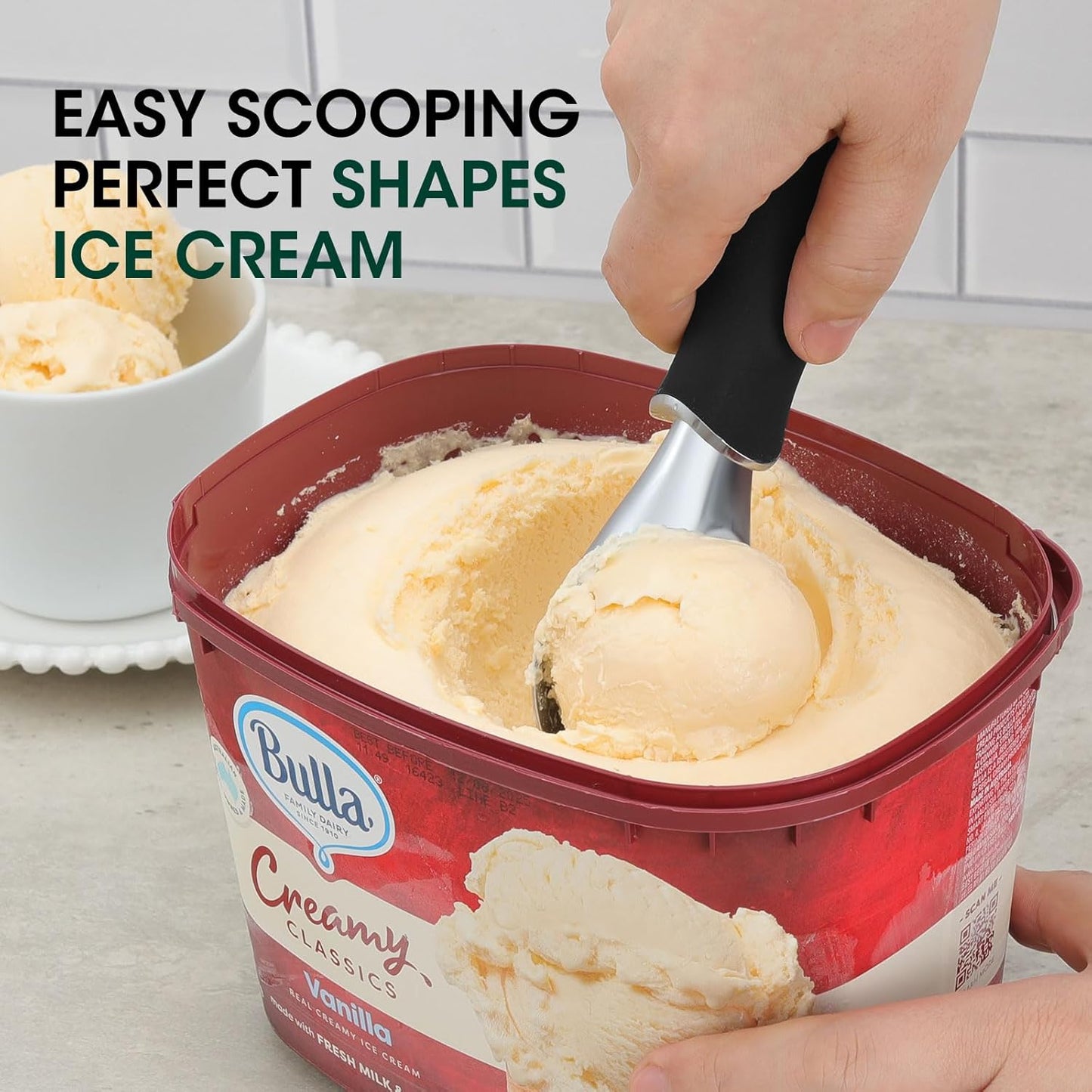 Beneno Heavy Duty Ice Cream Scoop - Upgraded Anti-Fracture Design, Comfortable Grip Long Handle, Effortless Scooping & Dishwasher Safe, Black