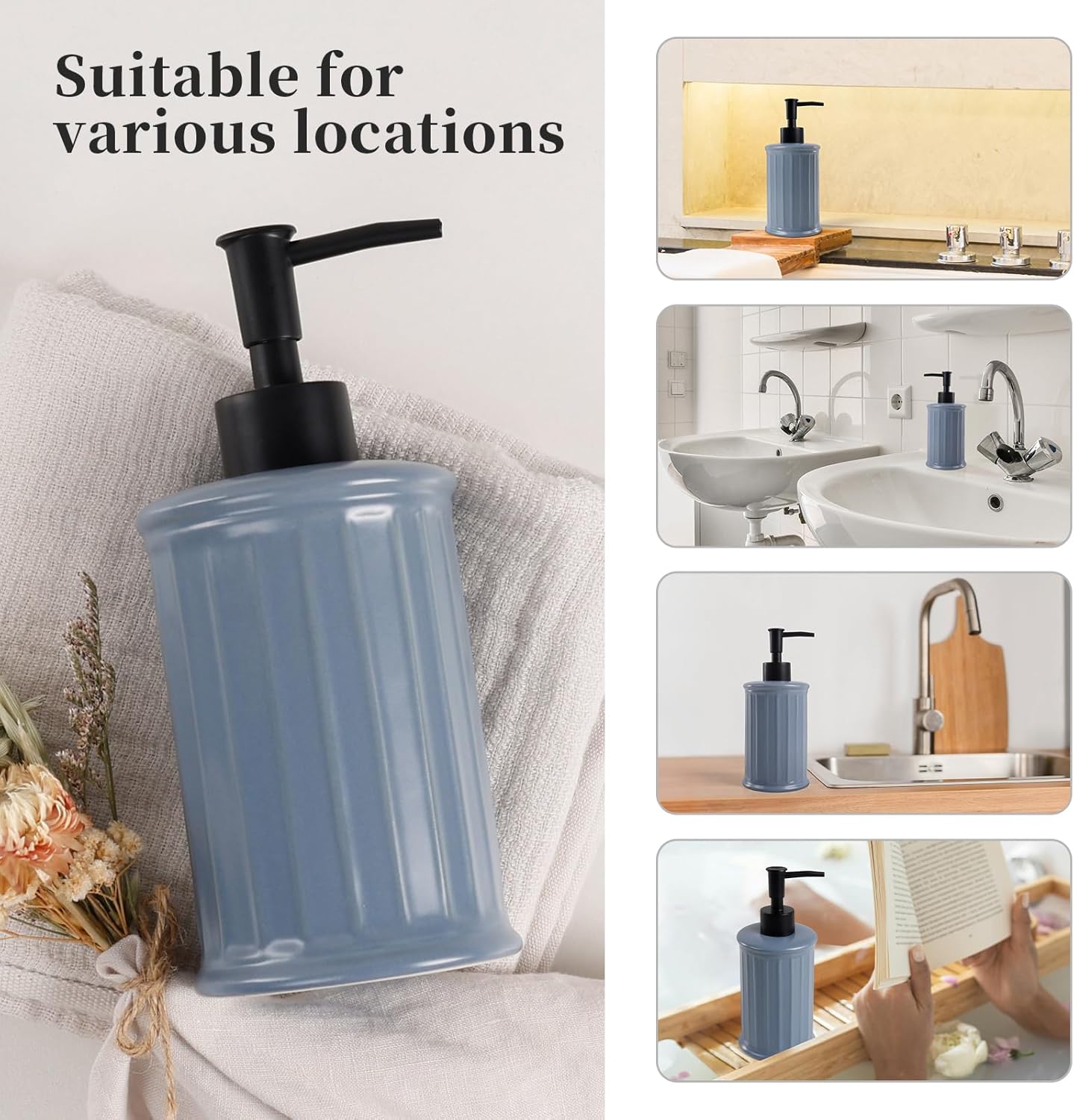 Ceramic Soap Dispenser - Blue Liquid Hand Soap Dispenser Bathroom, Modern Refillable Dish Wash Soap Bottle for Kitchen, ANTIS'S HOME