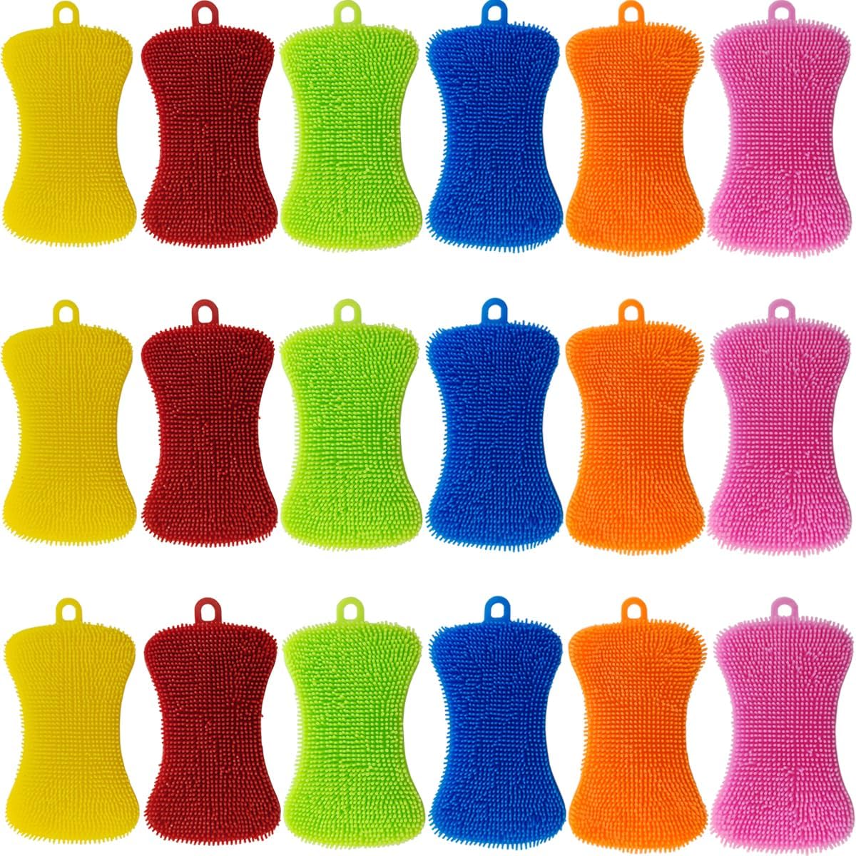 GXXMEI 18PCS Silicone Sponge Dish Washing Kitchen Scrubber, Reusable Dish Washing Cleaning Sponges Double-Sided Multipurpose Non Stick Silicone Dish Sponges for Dishes, Fruit, Vegetable (Multicolor)