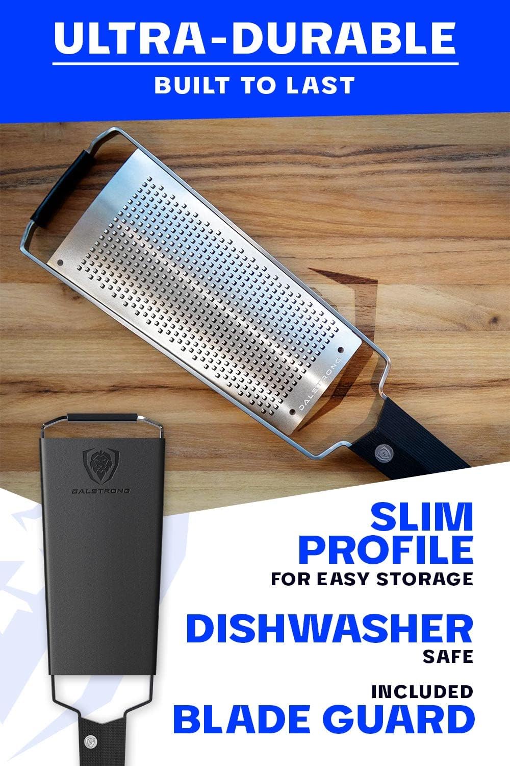 Dalstrong Professional Wide Cheese Grater - Fine - #304 Stainless Steel Blade - G10 Handle Kitchen Shredder - w/Blade Guard - Hard Cheese, Parmesan, Spices, Carrot, Garlic, Ginger - NSF Certified