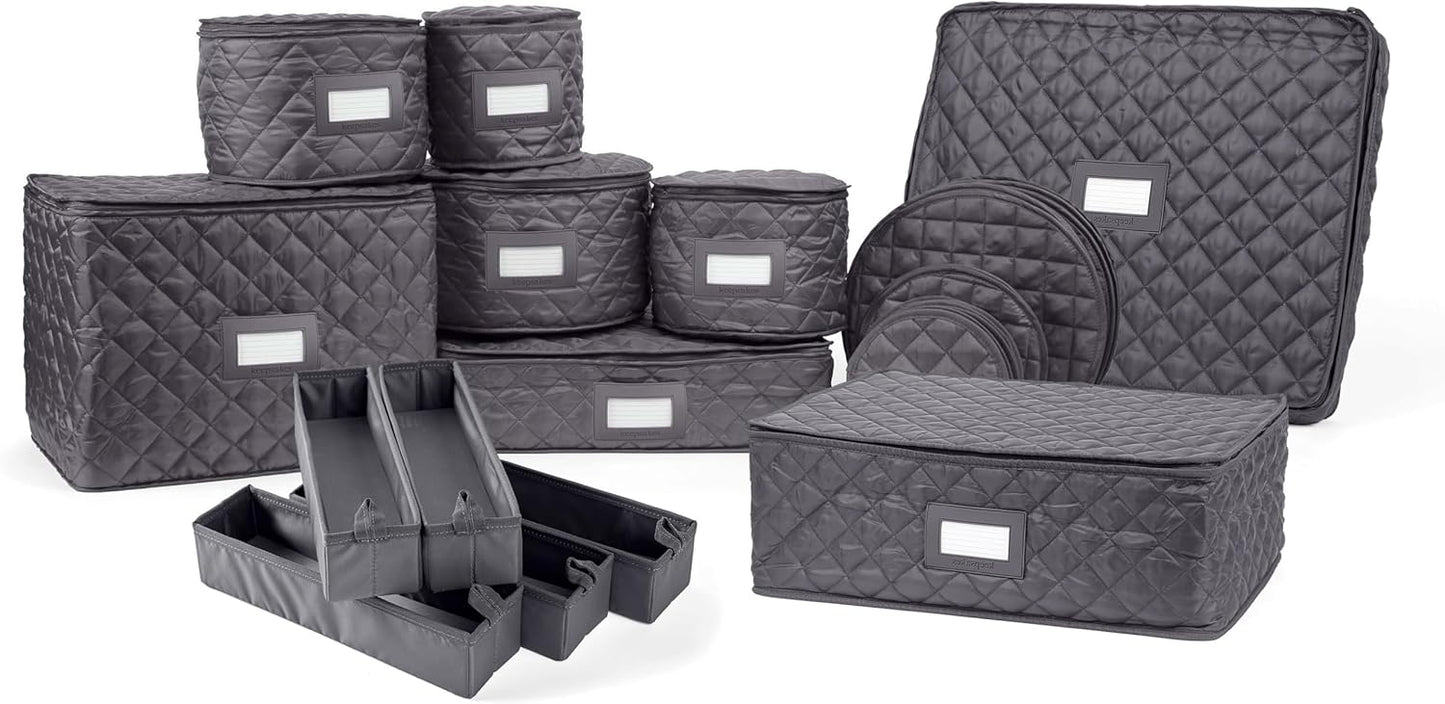 Covermates Keepsakes - Dish Storage Set - Padded Protection - ID Window - Stain Resistant - Machine Washable - China Storage, Slate