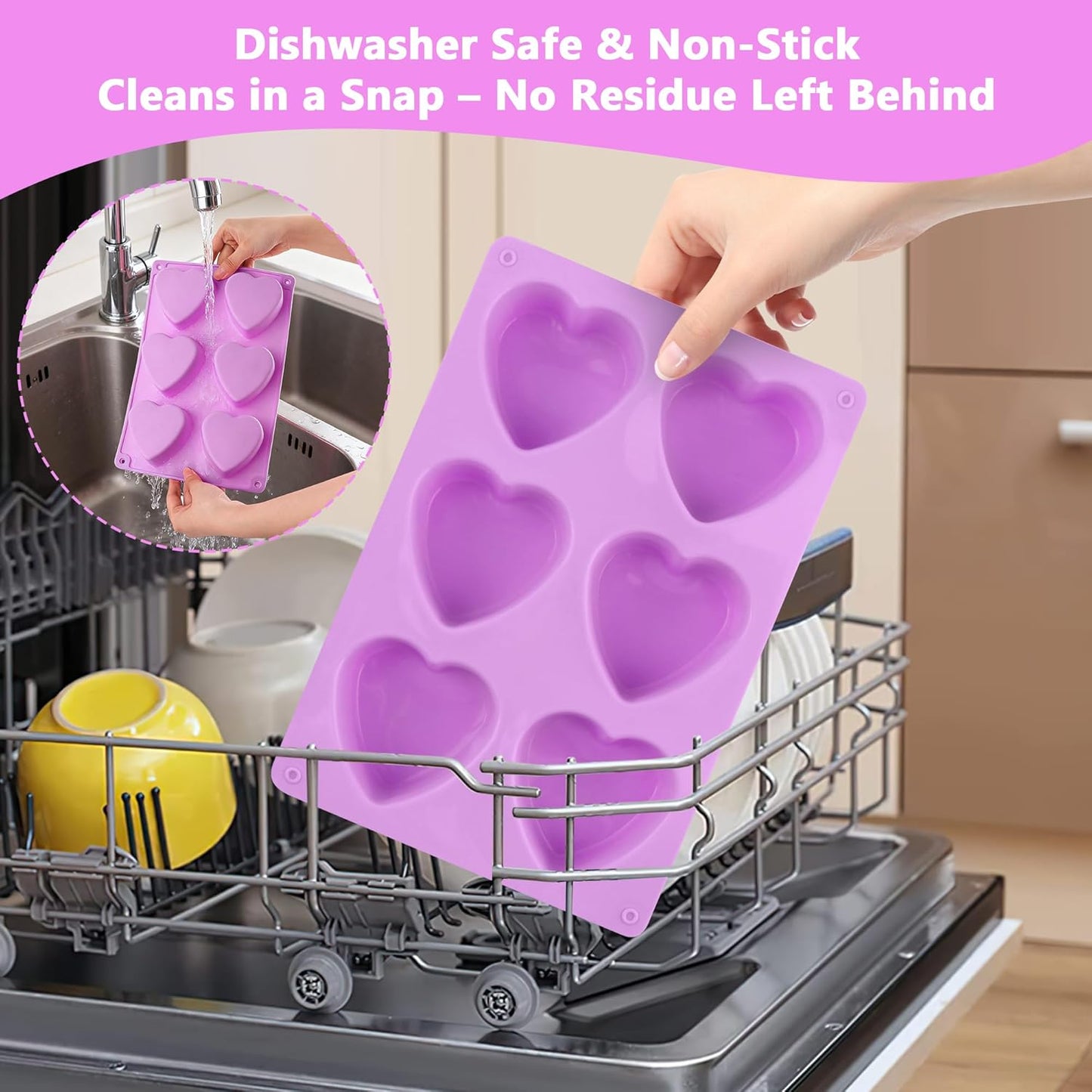 3-Pack 6-Cup Silicone Muffin Pans, Nonstick Cupcake Baking Molds, BPA/PFA-Free, Dishwasher & Oven Safe Heart-shaped Purple