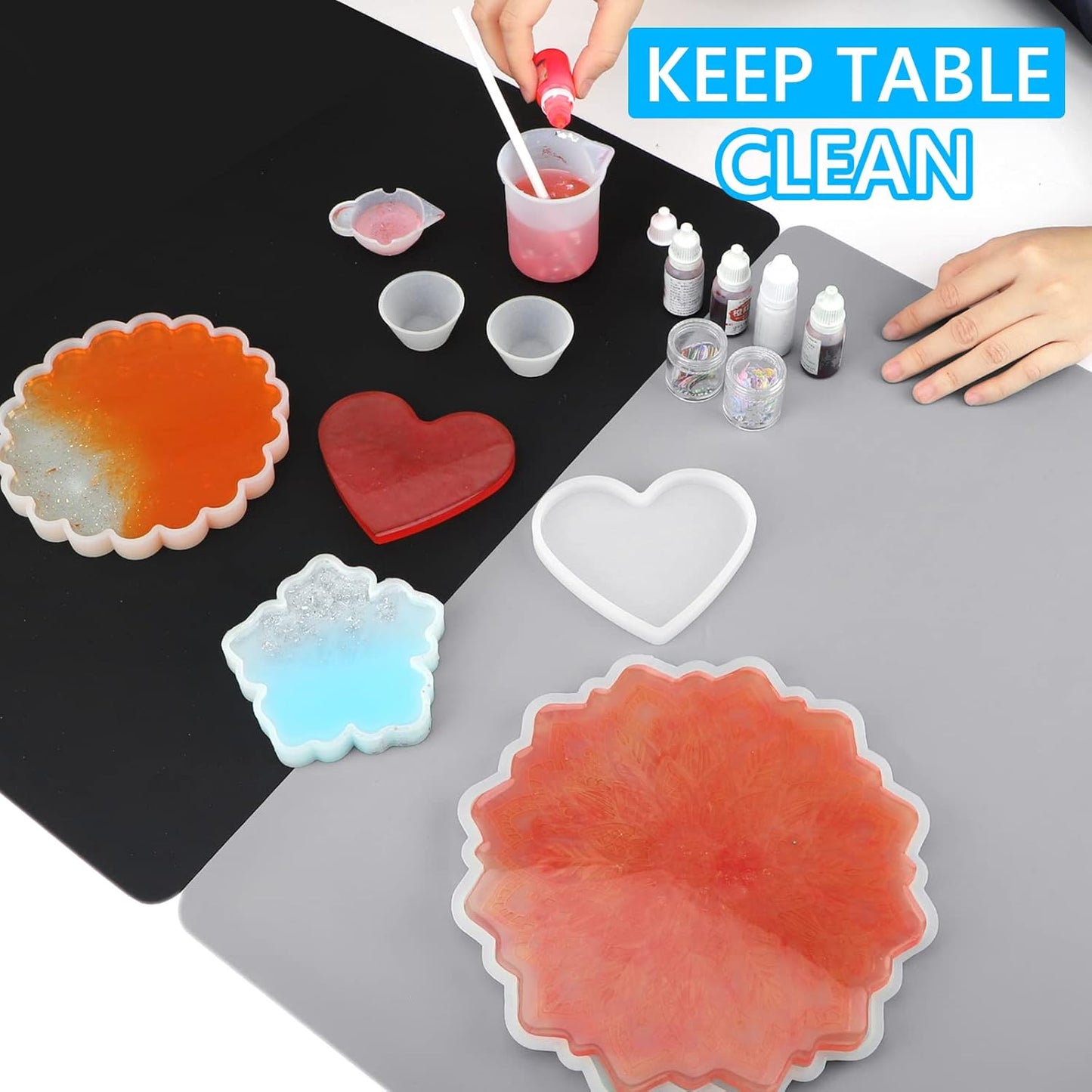 Gartful Silicone Mats for Crafts, 2 Pack Resin Jewelry Casting Molds Sheets, Extra Large Silicone Placemat, Countertop Protector, Nonstick Nonskid Heat-Resistant, Black & Light Grey (27.6 x 19.7 inch)