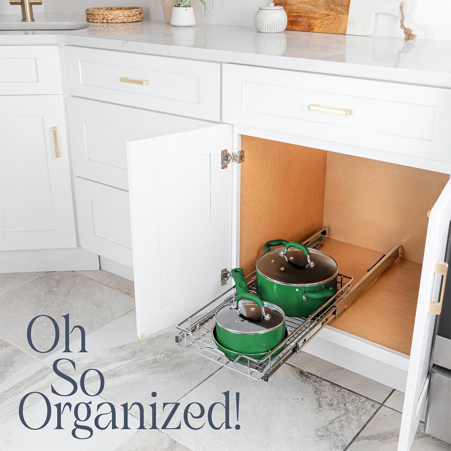 HOLDN’ STORAGE Pull Out Cabinet Organizer, Heavy Duty Caddy w/Lifetime Limited Warranty -14”W x 21”D - Requires At Least 15-1/4” Cabinet Opening, Steel Metal Cabinet Drawers Slide Out, Chrome