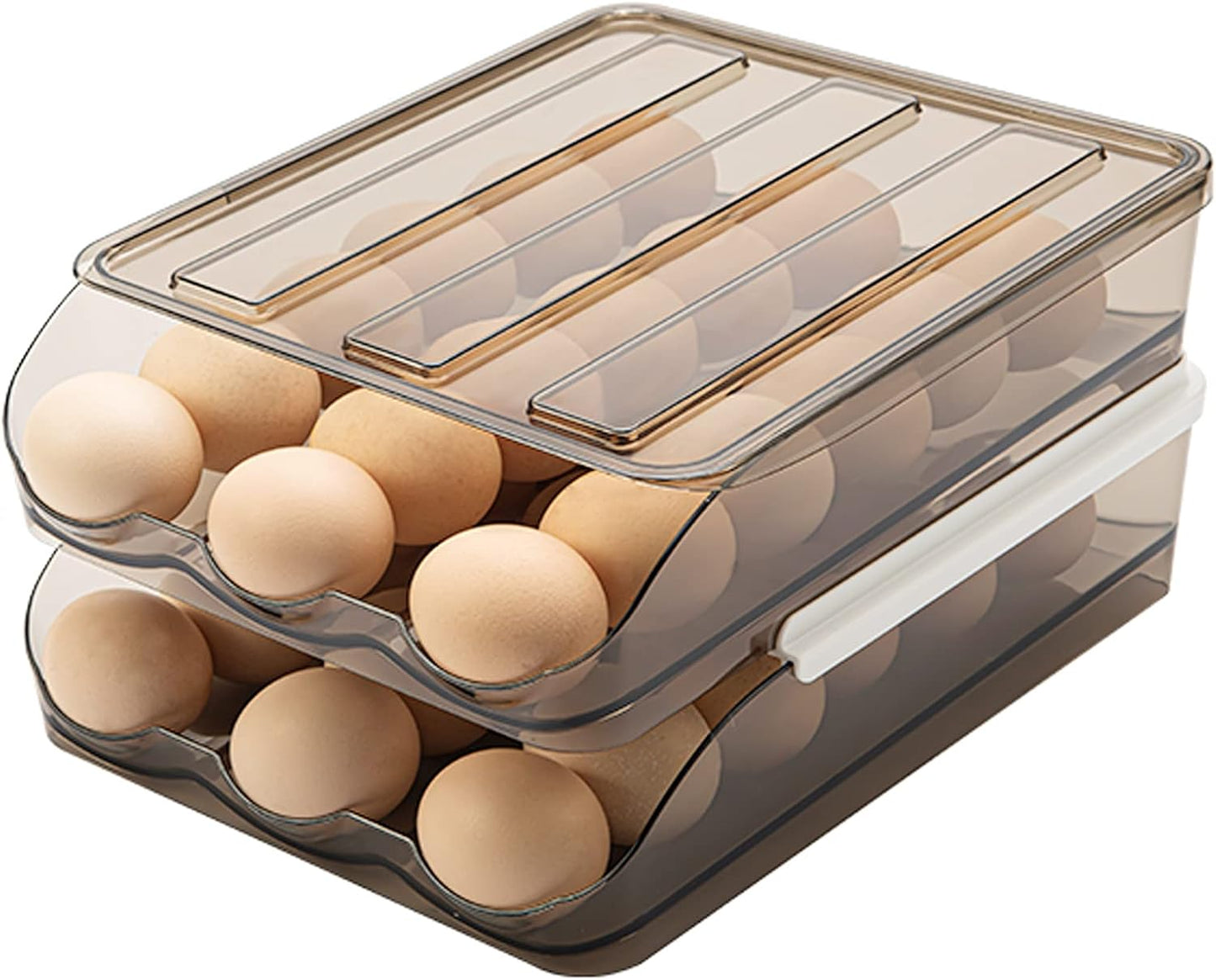 Egg Holder for Refrigerator Auto Scrolling Organizer Plastic Stackable Storage Container Reusable Clear Tray Box Basket Bin Lid Drawer Carrier Keeper(2 Layer)