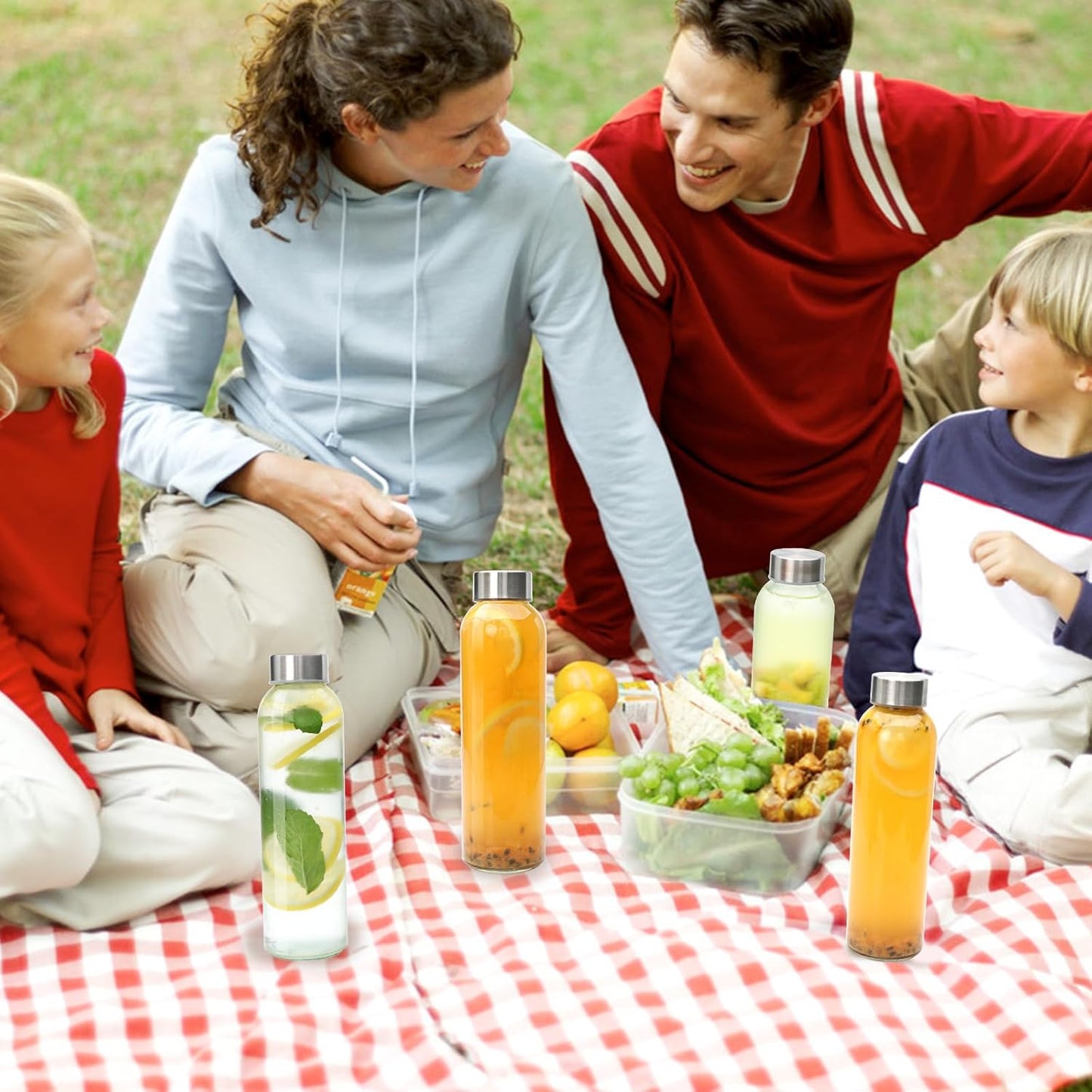 Brajttt Glass Juice Bottle with Lids,16oz Juicing Bottles Reusable, Clear Glass Water Bottles 16 oz with Stainless Steel Airtight Cap,Juice Beverage Container, Leak Proof，Set of 8