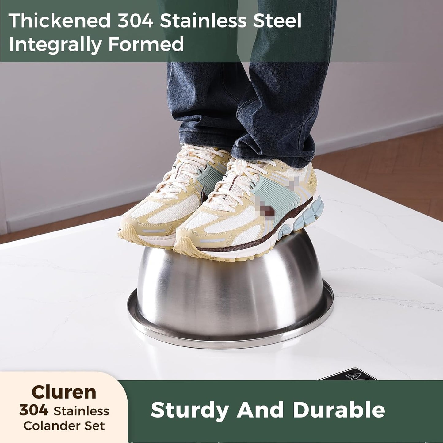 Colander and Bowl Set 5.0QT (2-in-1) - Thickened 304 Stainless Steel Kitchen Strainer Bowl for Fruit, Pasta, Vegetables, Rice - Heavy Duty, Induction Cooker & Dishwasher Safe