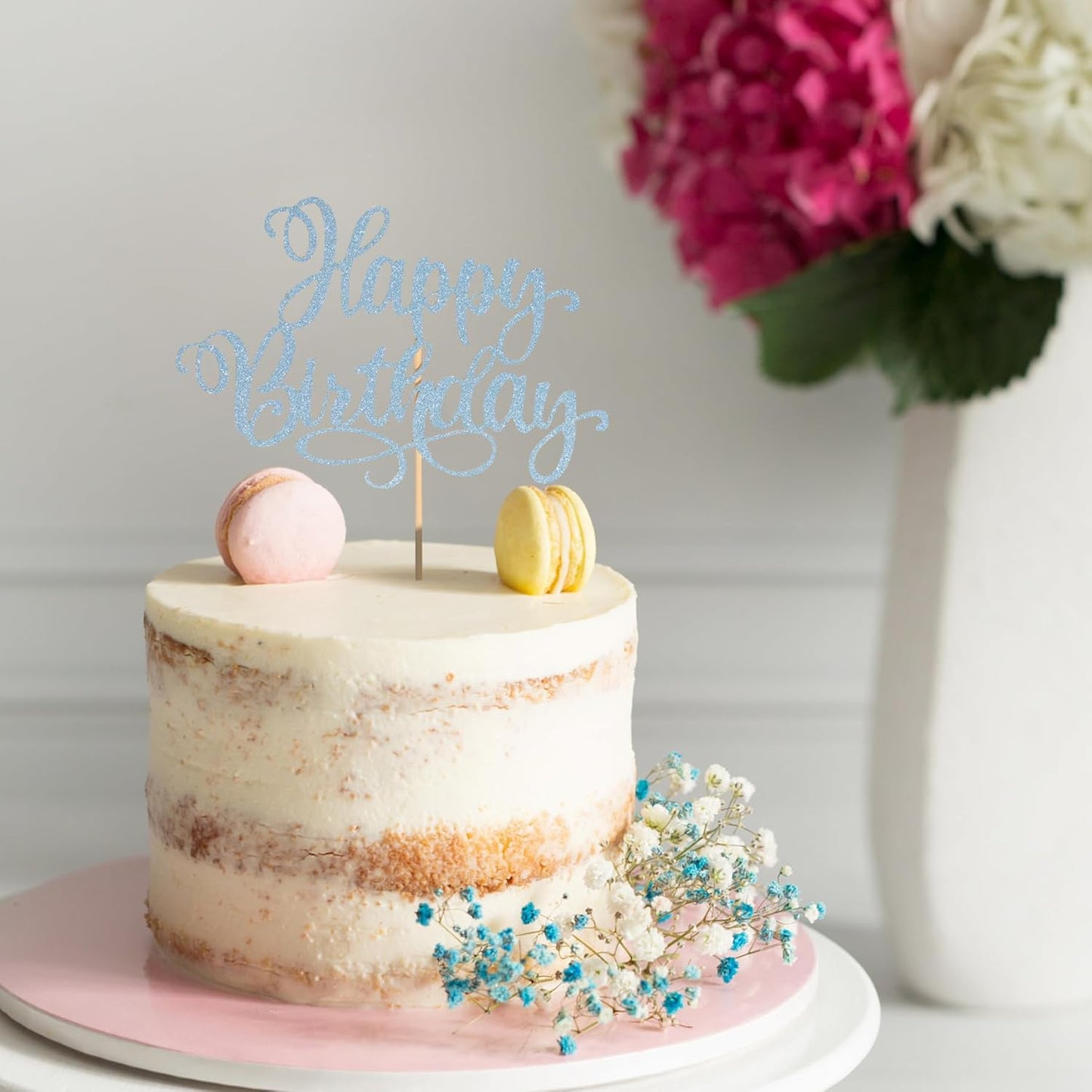 Happy Birthday Cake Toppers 9 Inch Glitter Happy Birthday Cake Pick for Birthday Anniversary Theme Party Cake Decorations Supplies - Litht Blue