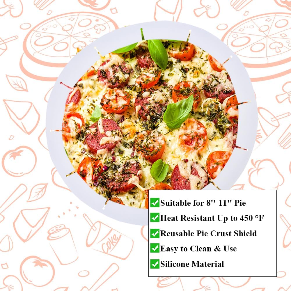 Adjustable Pie Crust Shields, Silicone Baking Protectors, Cover Ring Tools Fits 8-11.4 Inch Pies, Baking Pie Pizza Crust Shield Protector Cover for Edges ﻿ (Transparent)