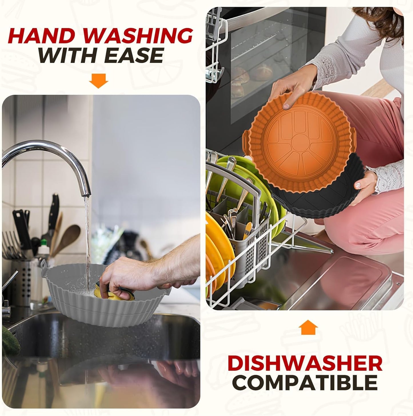 Beauty 3 Pack Air Fryer Liners - 8 Inch Silicone Pot, Reusable Food Grade, Baking Basket Accessories, Replacement for Flammable Disposable Parchment Paper