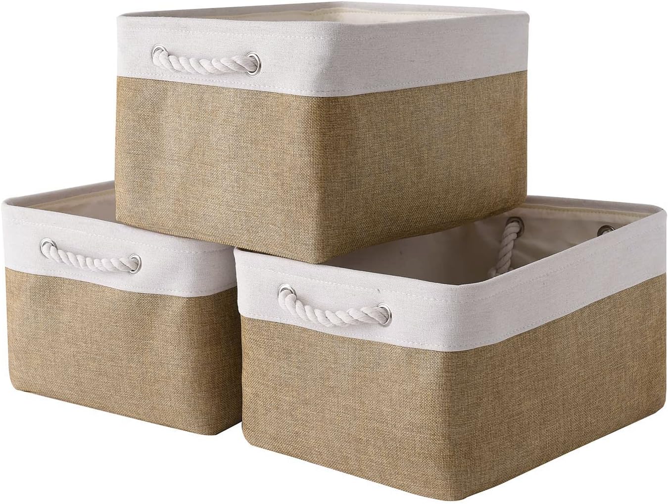 Rectangular Fabric Storage Baskets for Organizing, Shelves, Decorative & Gift (White & Peru)