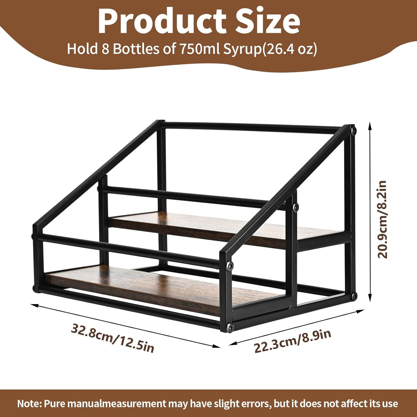 Coffee Syrup Organizer, 2-Tier 8 Bottles Coffee Syrup Rack for Coffee Bar, Coffee Syrup Stand for kitchen coffee station, Coffee Syrup Holder for Syrup, Wine, Dressing