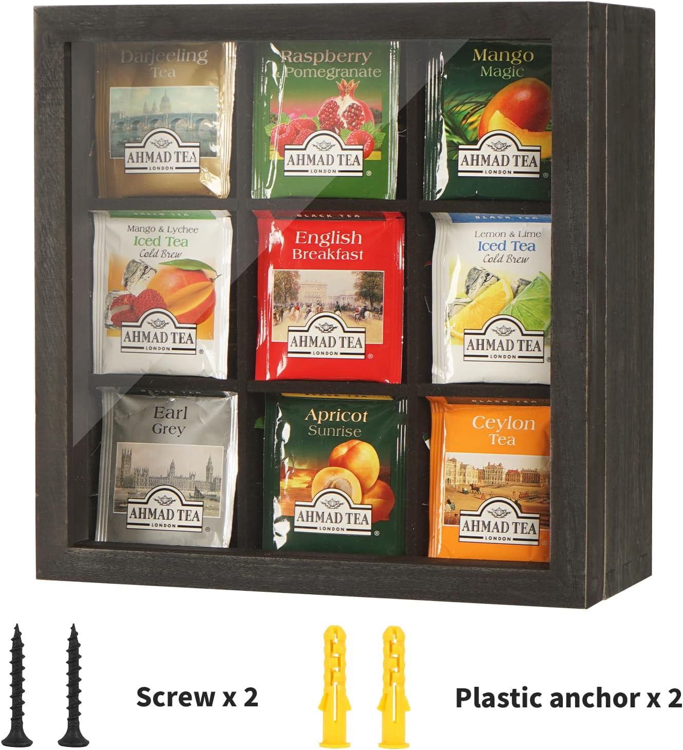 Black Wood Tea Bag Organizer, 9 Compartment Multi-Functional Tea Box and Storage Organizer,Tea Storage Chest with Acrylic Lid