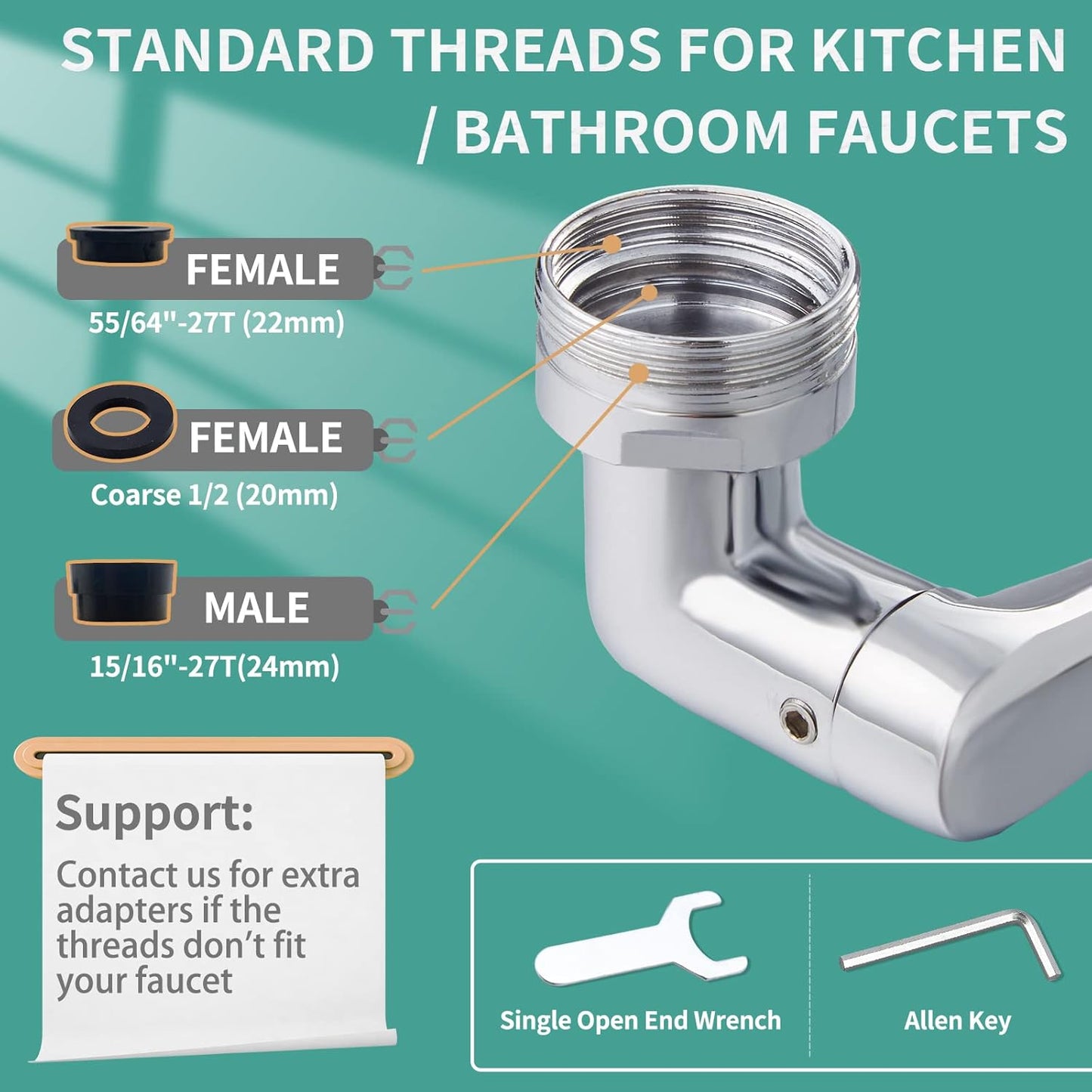 CECEFIN 1080°Rotating Faucet Extender Double Extension - Swivel Long Arm Robotic Faucet Aerator for Bathroom Kitchen Sink, Universal Spout Spray Attachment 2-Mode Outlet Face/Hair/Toddlers Hands Wash