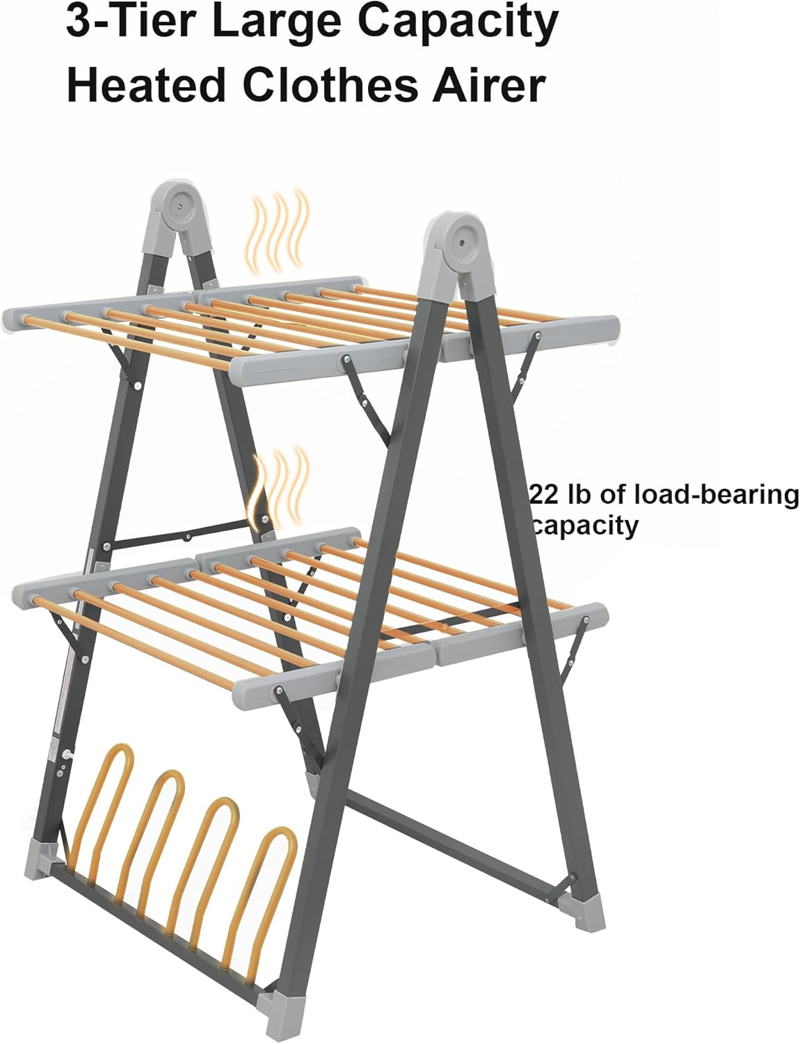 Electric Heated Clothes Drying Rack,Foldable Heated Garment Dryer with Timer Shut-Off Laundry Rack for Clothes Shoes Socks,Aluminum Alloy,Space Gray,Plug & Play,(39.37x25.98x23.82in)