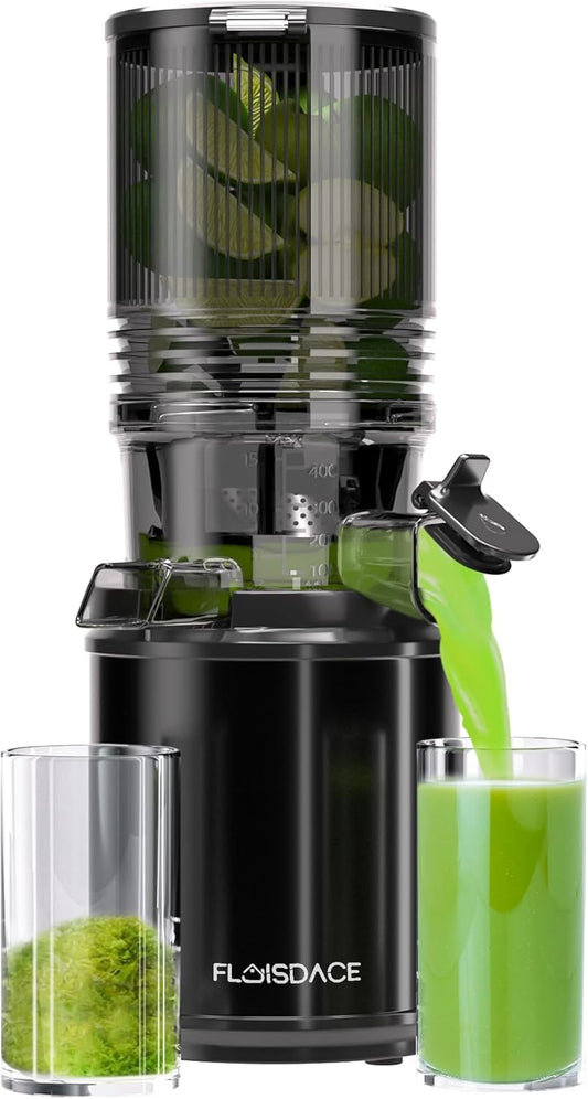 Cold Press Juicer – Hands-Free Electric Masticating Juicer Machine with 6.5" Large Feed Chute, 350W Masticating Juicer Machine For More Juice, Less Pulp, High Juice Yield – Easy Cleanup & Assembly