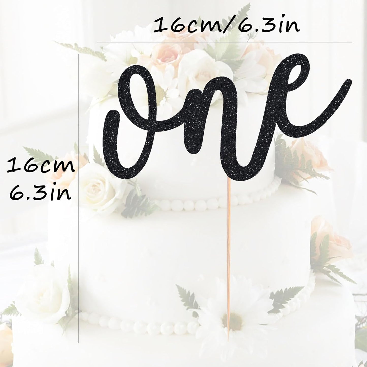 First Birthday Cake Topper - Black Glitter One Cake Decorating Supplies for Girls and Boys, Perfect for Baby Shower/Gender Revealing Party/Baby Party Photo Booth Props