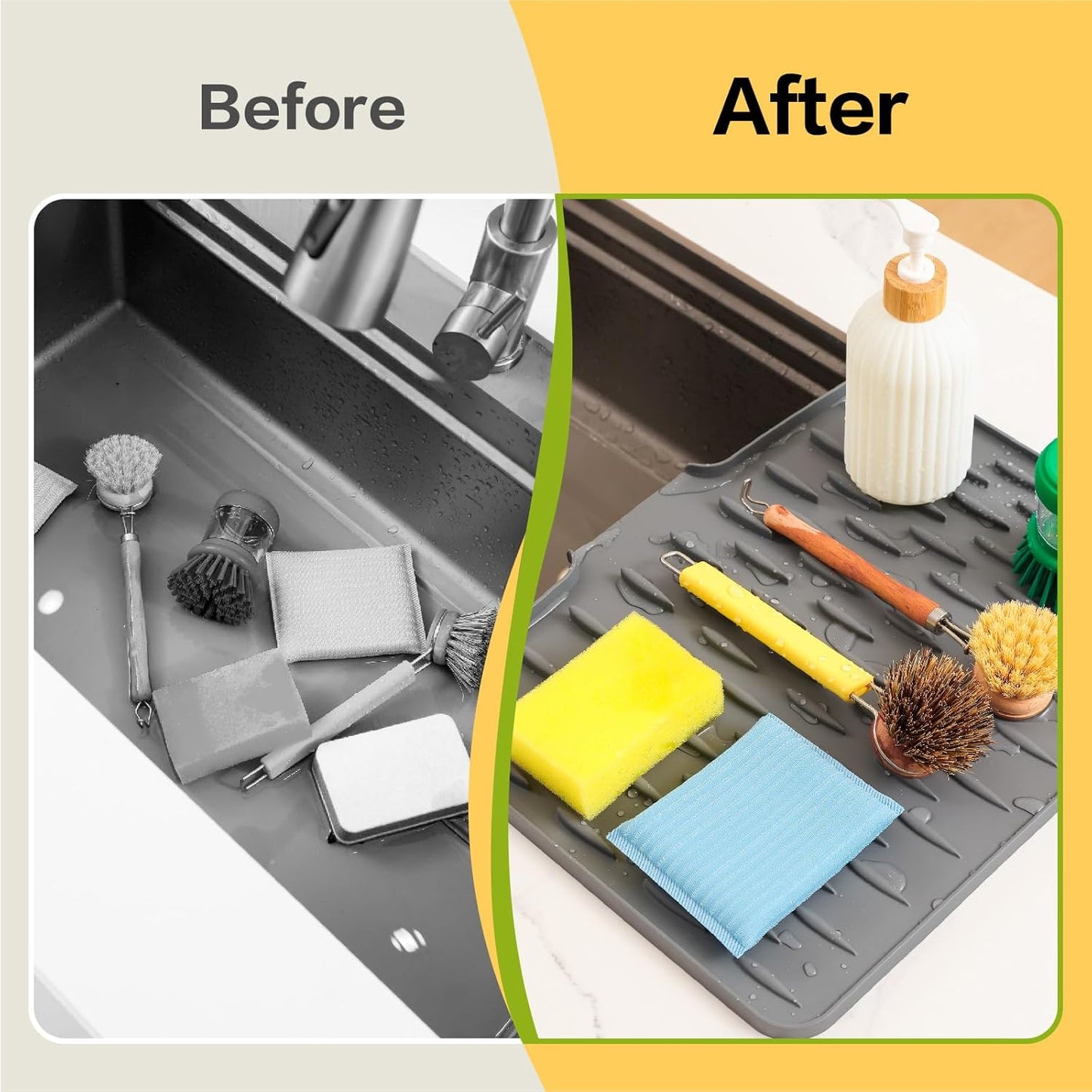 CHIKILLA Silicone Dish Drying Mat for Kitchen Counter, Fast Drainage Design for Vegetables Fruits, Heat Resistant, Non-Slip , Dishwasher Safe – 15.7x13 inch Silk Gray