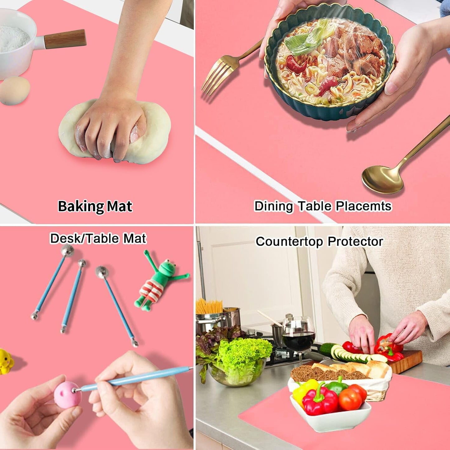 Extra Large Silicone Mats for Kitchen Counter, 27.6'' x19.7'' Silicone Placemats for Kids, Nonstick Silicone Mat for Baking Crafts, Nonskid Heat Resistant Mat Pink Kids Placemats for Table, Pink