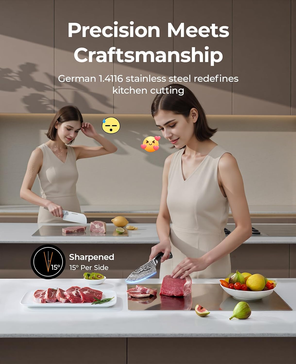 Essential Chef Knife Set, Professional Damascus Pattern Kitchen Knives Set 4 Pcs without Block, German Stainless Steel Sharp, for Bread, Meat Cutting, Fruits, Vegetable, Bbq, Home Cooking, Gift Box