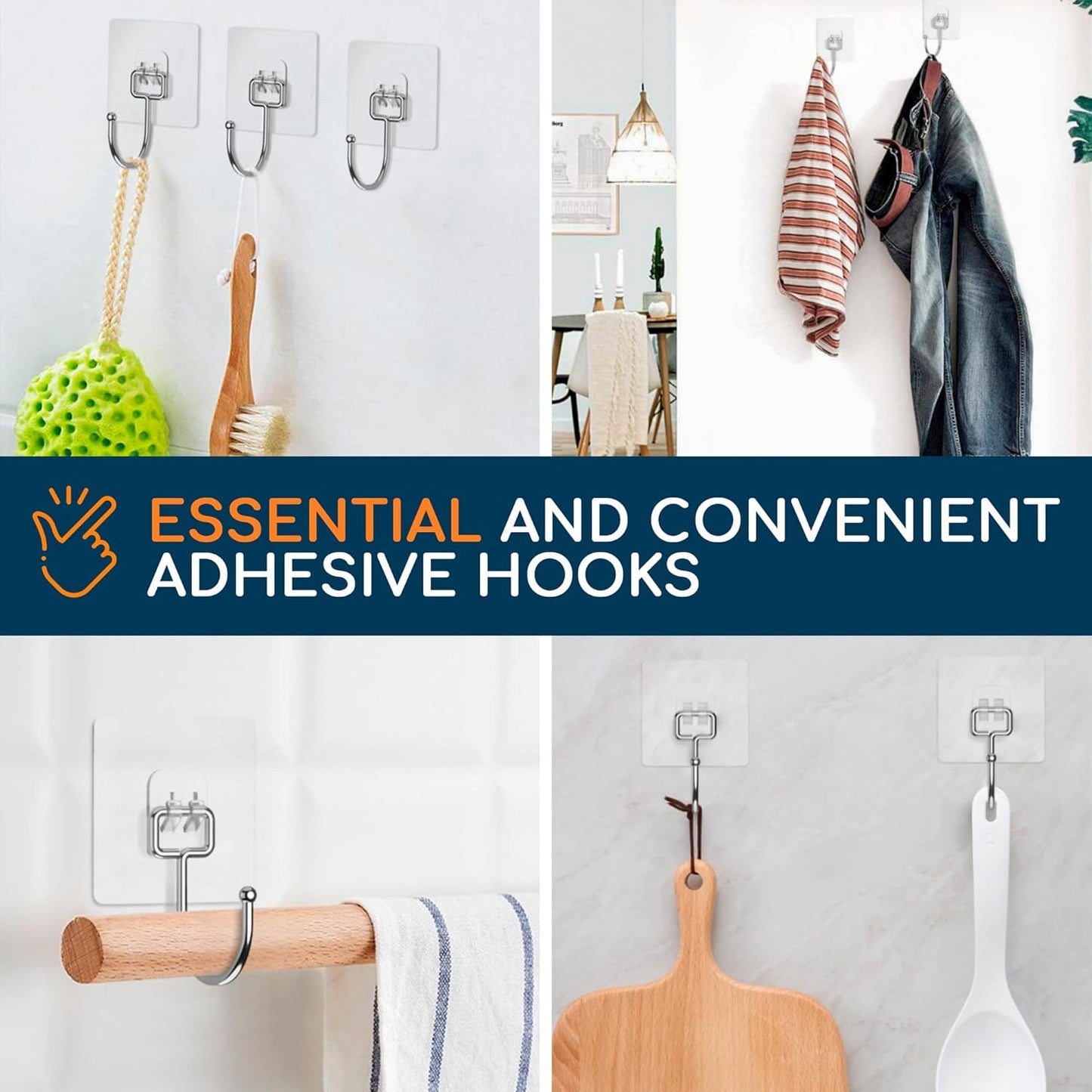 GLUIT Adhesive Large Wall Hooks for Hanging Heavy Duty 22 lbs Hook for Walls No Damage (40 Large Hooks)